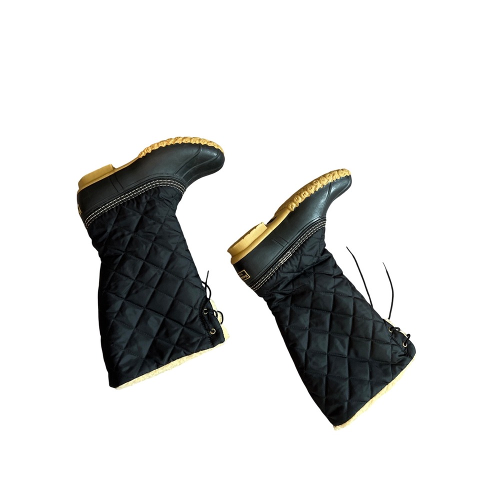 LL Bean Womens Quilted Tall Duck Boots Black Faux Shearling Lined Size 7 M